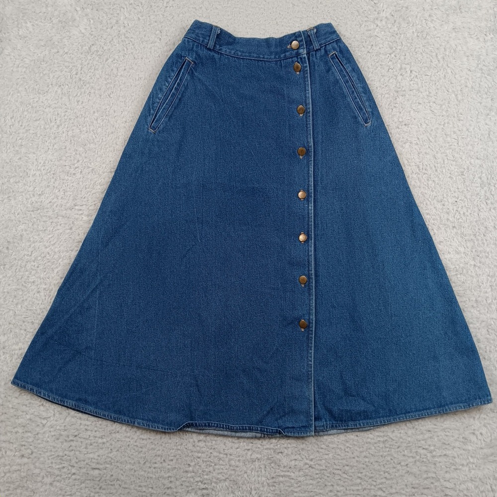 VTG Napa Valley Skirt A-Line Women 4 Petite Blue Button Front Cotton 3758W28